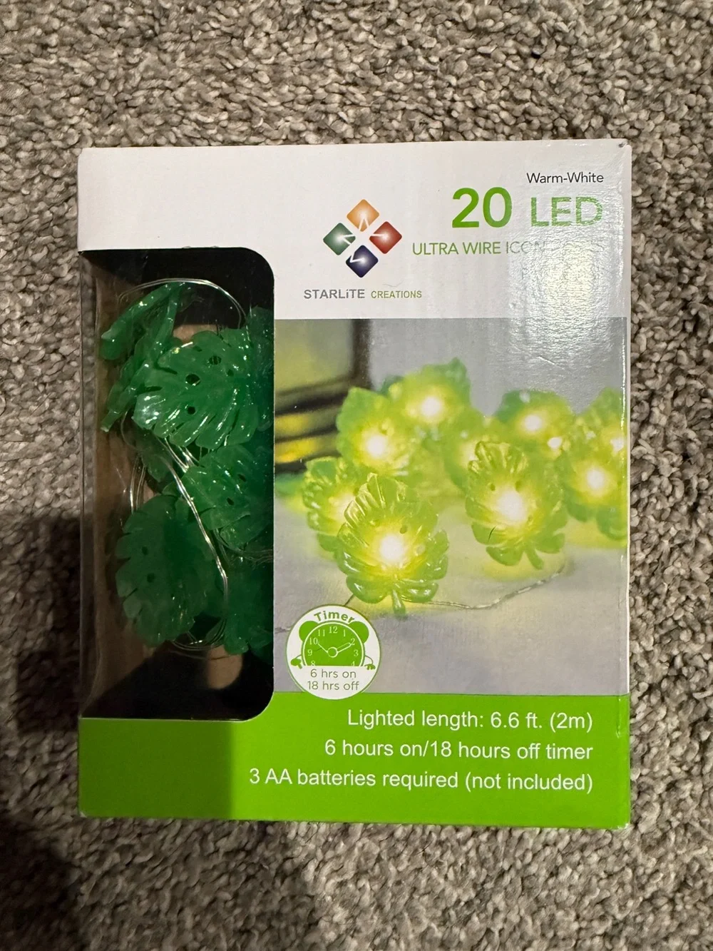 Green LED Shamrock String Lights Battery powered - Pack of 3